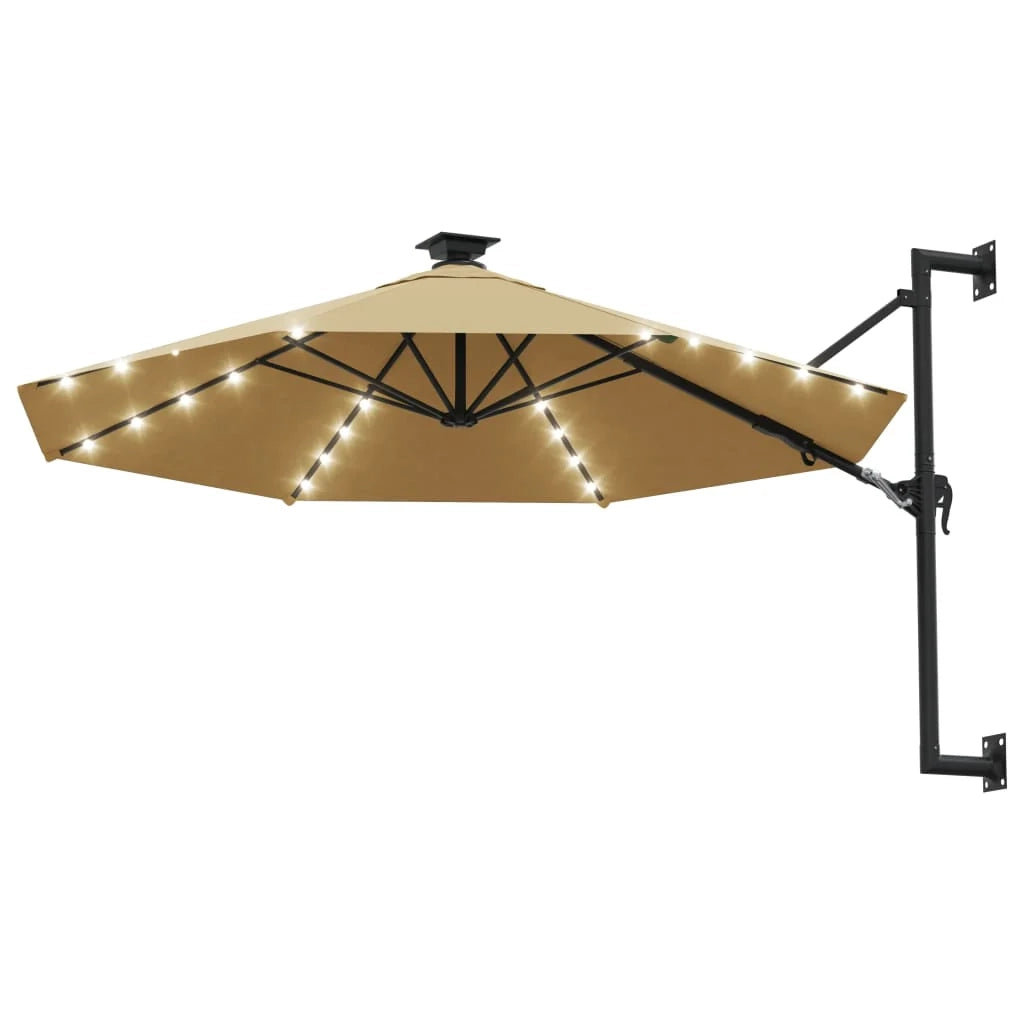 Ombrellone da parete con palo in metallo e illuminazione a LED 300 cm tortora 02_0008695