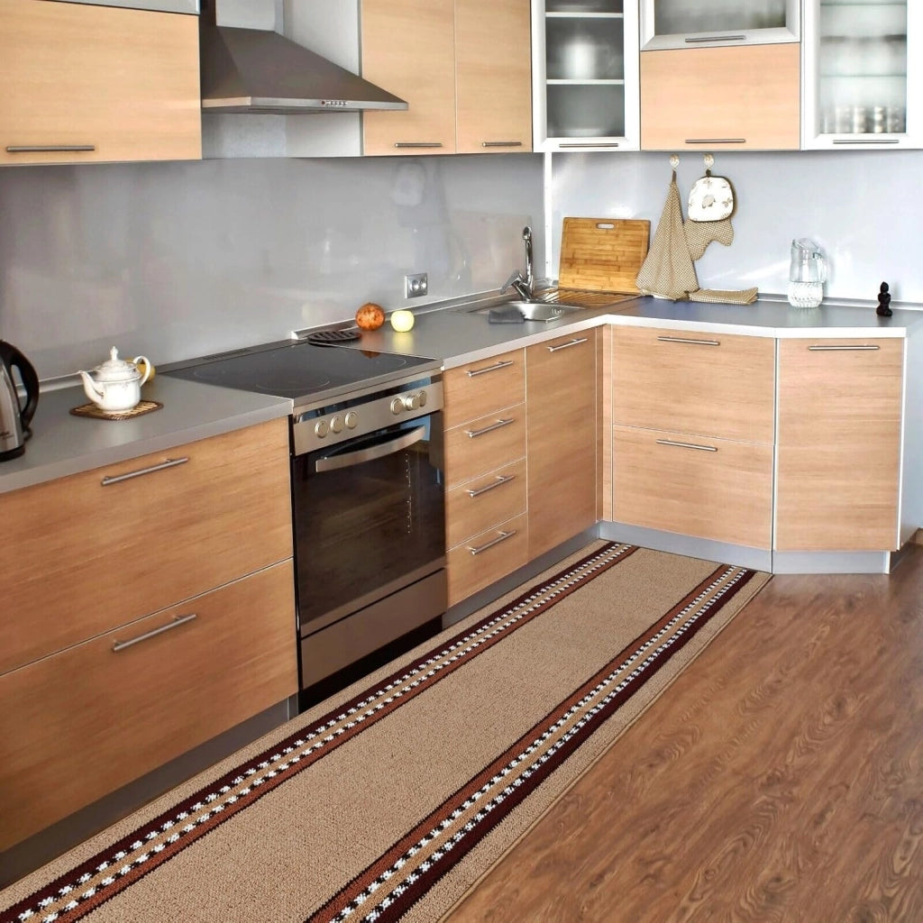 Tappeto Cucina 57x270 cm Antiscivolo Made in Italy Passatoia Corsia Bordata Ingresso Lavabile Beige