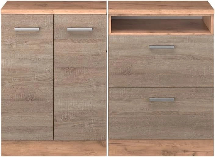 Set di mobili sottotetto Rion, Sonoma, 120 cm Set di 2 carcasse armadio profondità 60 cm, adatto per il salvaspazio sotto tetti spioventi