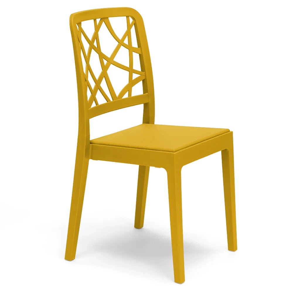 Set 4 sedie in polipropilene PENELOPE, 100% MADE IN ITALY, impilabile, resistente ai raggi UV, design moderno, ideale per sala da pranzo, cucina, sala d’attesa, bar, ristoranti o giardino, colore Senape