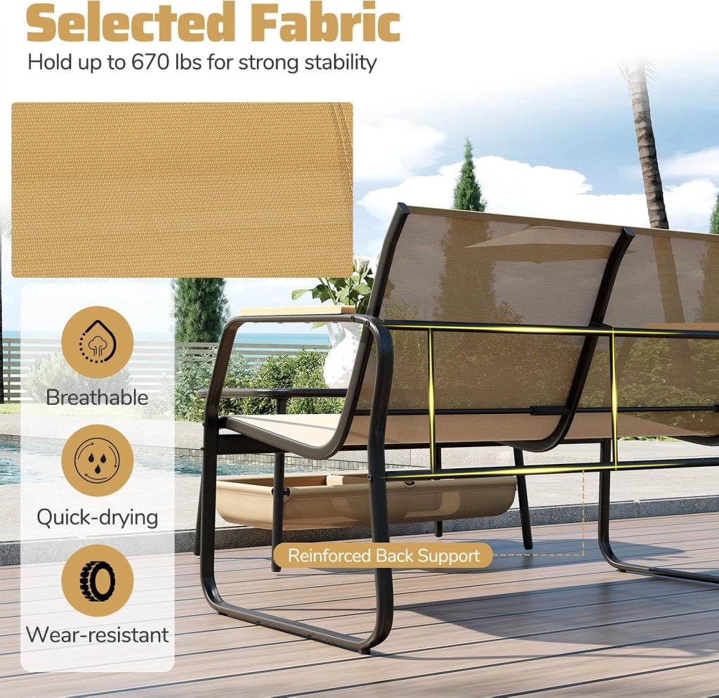 Set di Mobile da Giardino in 2 Pezzi, Set Tavolo e Sedie da Balcone in Tessuto Textilene, Set da Bistrò con Divanetto 2 Posti e Tavolino con 2 Scomparti di Stoccaggio, per Veranda, Marrone