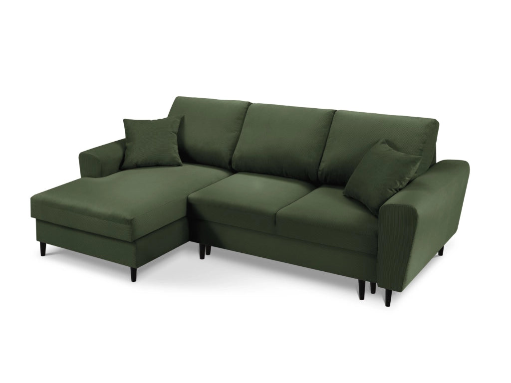 Cosmopolitan Design - Divano convertibile angolare sinistro con box "Kyoto" 4 posti in velluto a coste verde bottiglia 