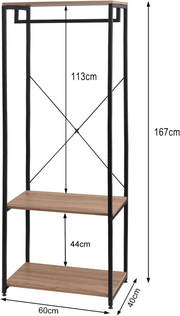 Stand Appendiabiti Attaccapanni Guardaroba Scaffale a 3 Ripiani Portabiti in Legno e Metallo