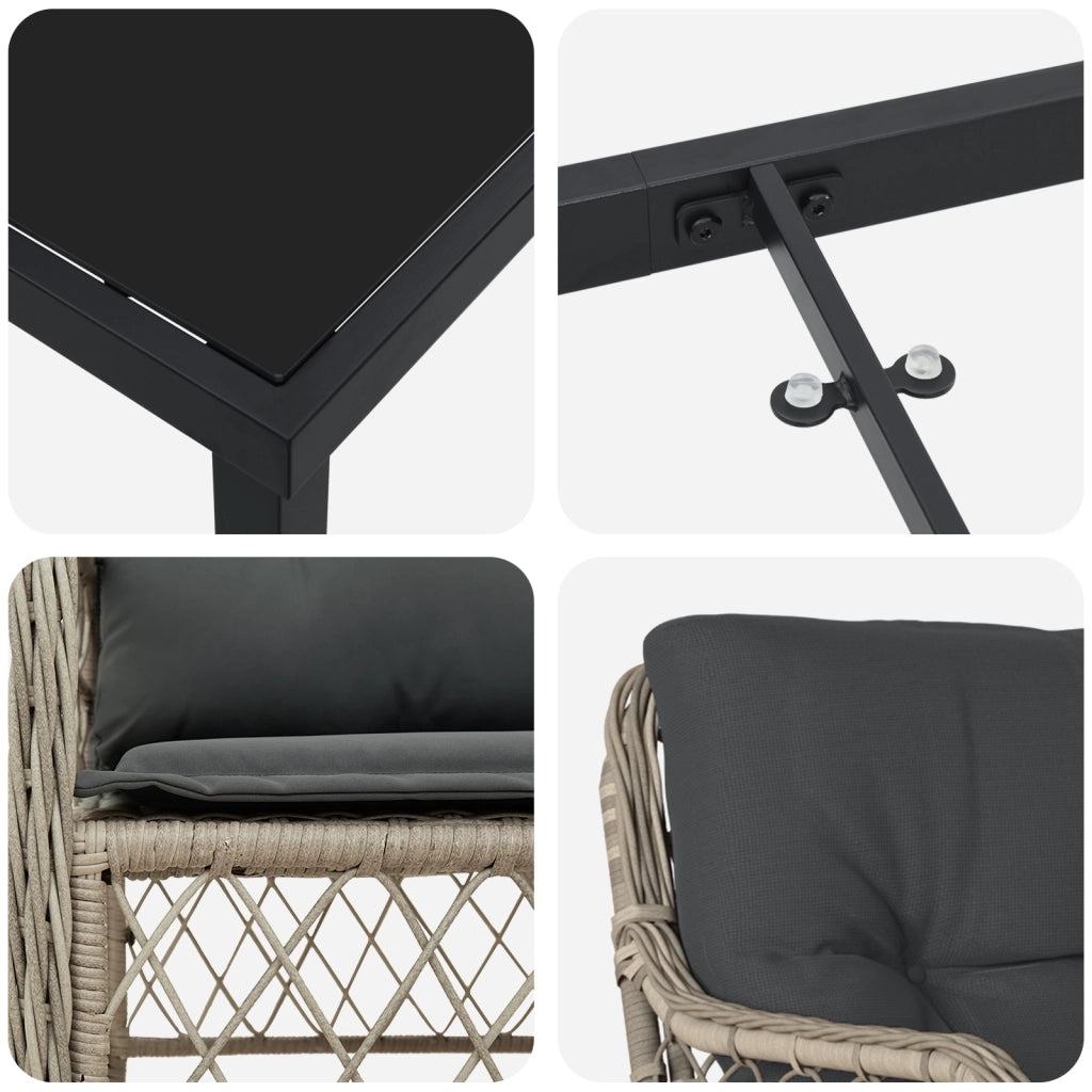 Set da pranzo da giardino 5 pezzi con cuscini grigio chiaro rattan poliestere