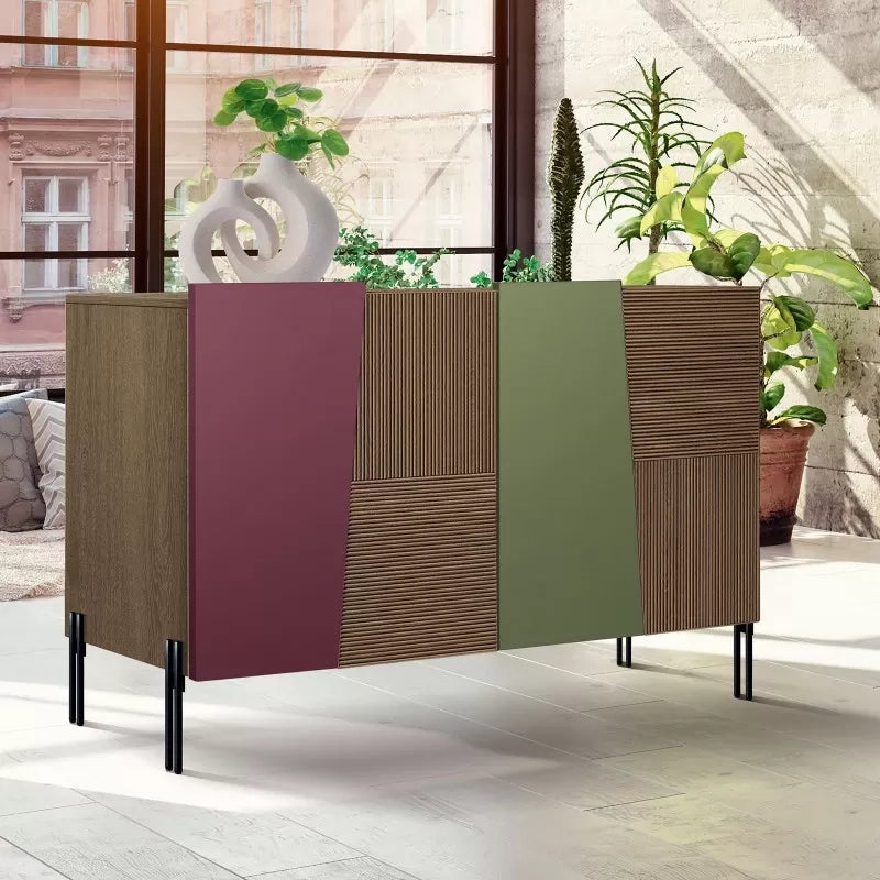 Madia 2 ante contemporanea legno frassino gambe metallo nero 126x48x83 (3151) - Mobili 2G
