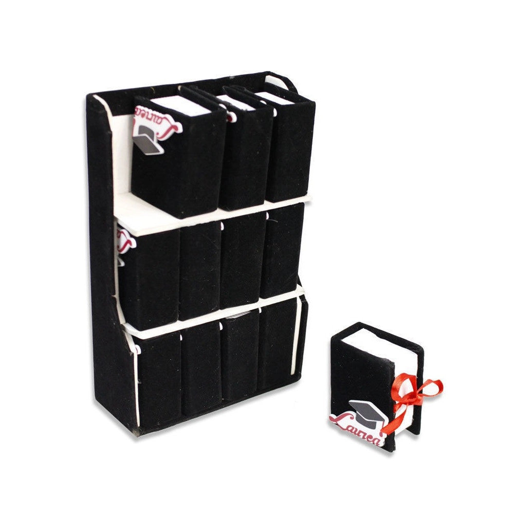 Trade Shop - Set Bomboniera Festa Di Laurea Porta Confetti Con Vassoio A Libro Nero Velluto -