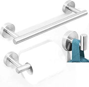 Set di accessori per la camera da bagno a 3 pezzi in acciaio inossidabile SUS 304, contenente un supporto per le salviette e un gancio per asciugamani, con maniglia di sostegno e gancio in acciaio inossidabile SUS 304, finitura nikkelloid.