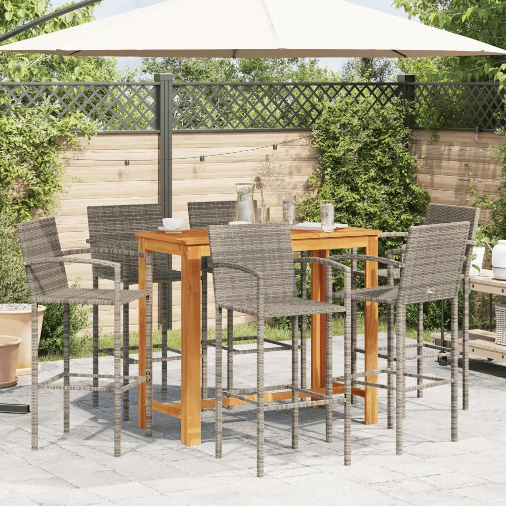 Set Bar da Giardino 7 pz Grigio in Legno Acacia e Polyrattan 3295293