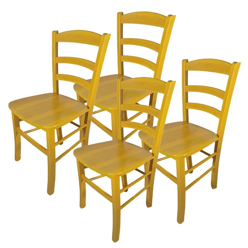 SET 4 SEDIE PAESANA IN LEGNO CON SEDUTA COMPATTA E SCHIENALE ALTO H 88 X L 45 X P 45 CM COLORE GIALLO