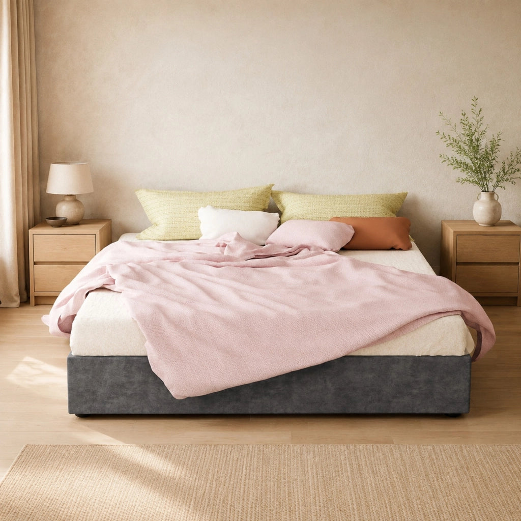 Rete letto moderna grigio 160x200 cm in tessuto e metallo