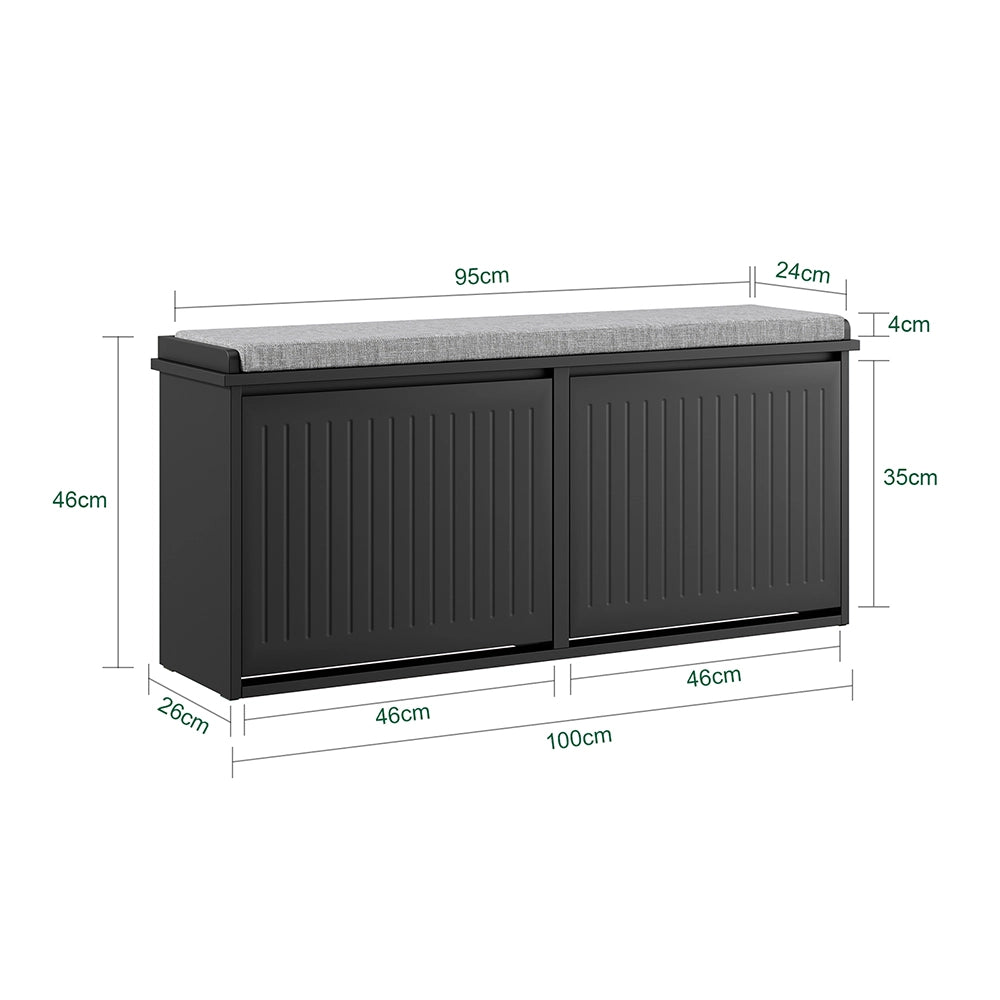 SoBuy Panca Scarpiera da Ingresso - Scarpiera Salvaspazio Slim in Legno, Panca Contenitore per 8-10 Paia di Scarpe, 158kg di Carico, Nero, 100x26x46cm, FSR98-XL-SCH