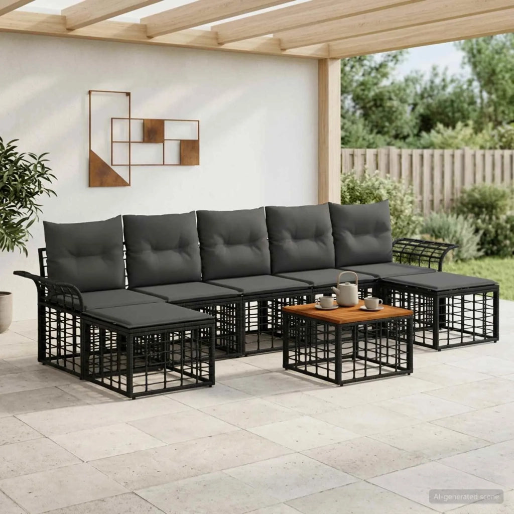 Set di divani da esterno 8 pcs Nero e Grigio scuro Poliestere 3437747