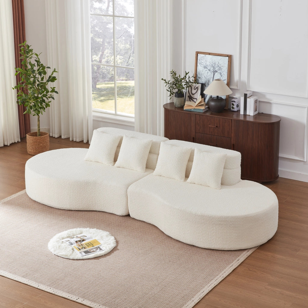 Divano modulare 2 pezzi - con design curvo e schienale a livelli - in chenille - beige
