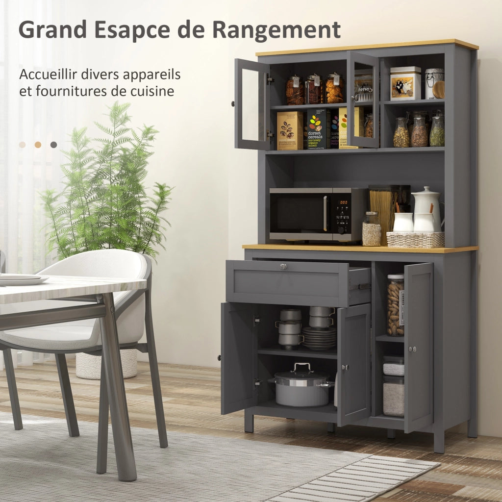 Armadio Cucina Buffet 5 Ante con 2 Ante Vetrate e Cassetto ¨C Zephmum ¨C Grigio 180 cm
