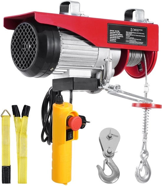 Elica con capacità di sollevamento di 800 kg e cablaggio a distanza di 7 metri con comando a 230 V. Disposto con elica elettrica con altezza di sollevamento.