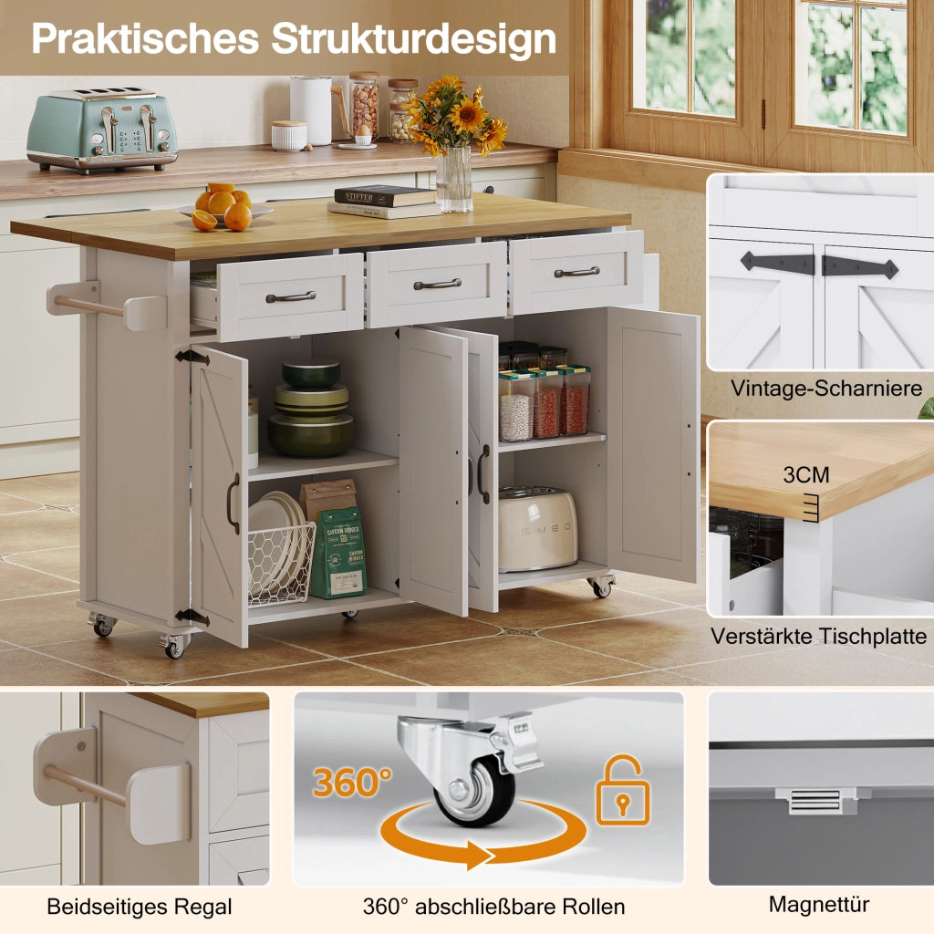 ISOLA Cucina con piano ribaltabile 140x43(70)x90,5 cm MDF Bianco+Naturale