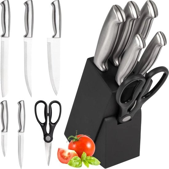 Set di misurazione per cucina a 7 pezzi - set di 5 coltelli da cucina in acciaio inossidabile - nero