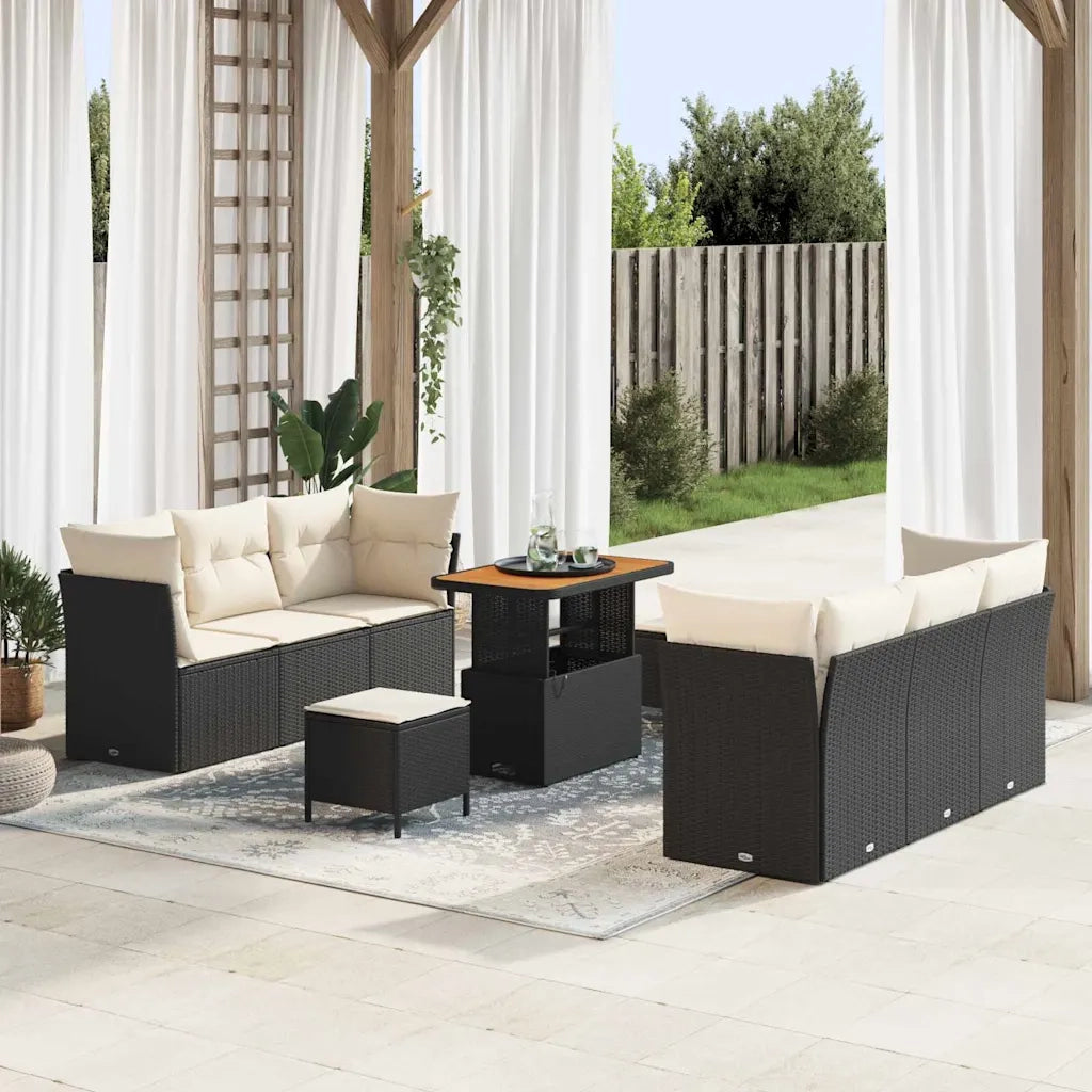 Set Divano da Giardino 9 pcs Nero e Crema polyrattan 3363390