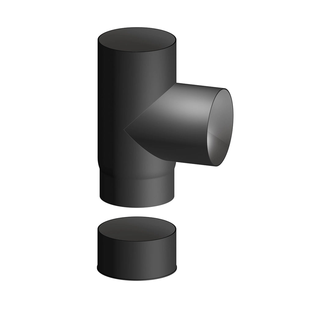 RACCORDO IN ACCIAIO AL CARBONIO SMALTATO T FF CON TAPPO P/STUFE LEGNA- Diam. 150- DK- pezzi 1