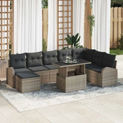 Set Divano da Giardino 9 pcs Grigio Poly Rattan