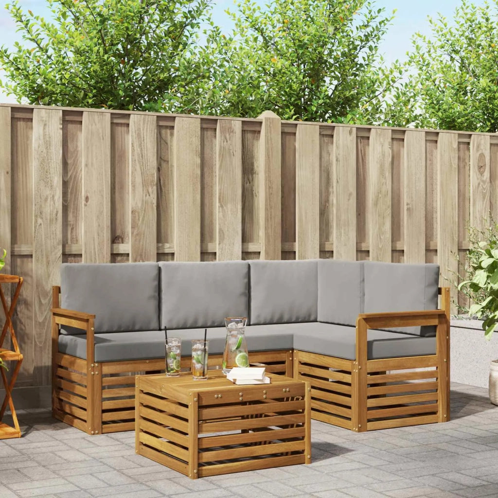 Set di divani da esterno 5 pcs Grigio Naturale e Chiaro
