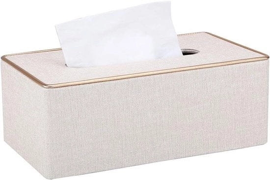 Copri Scatola di Carta in Pelle PU per Casa o Ufficio in Bianco Perlaceo con Etichetta "Cassetto di Archiviazione" e "Stile Elegante