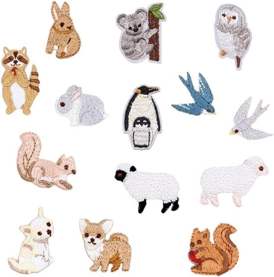 Set di 14 Pannelli di Ricamo con Animali - per Applicare su Abbigliamento - Stickers DIY per Jeans con Diversi Disegni