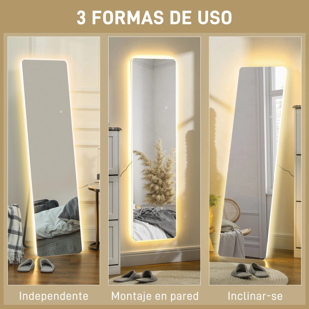 Specchio da Terra con Luce LED ¨C Xylo ¨C 150x40 cm, 3 Colori, Funzione Memoria