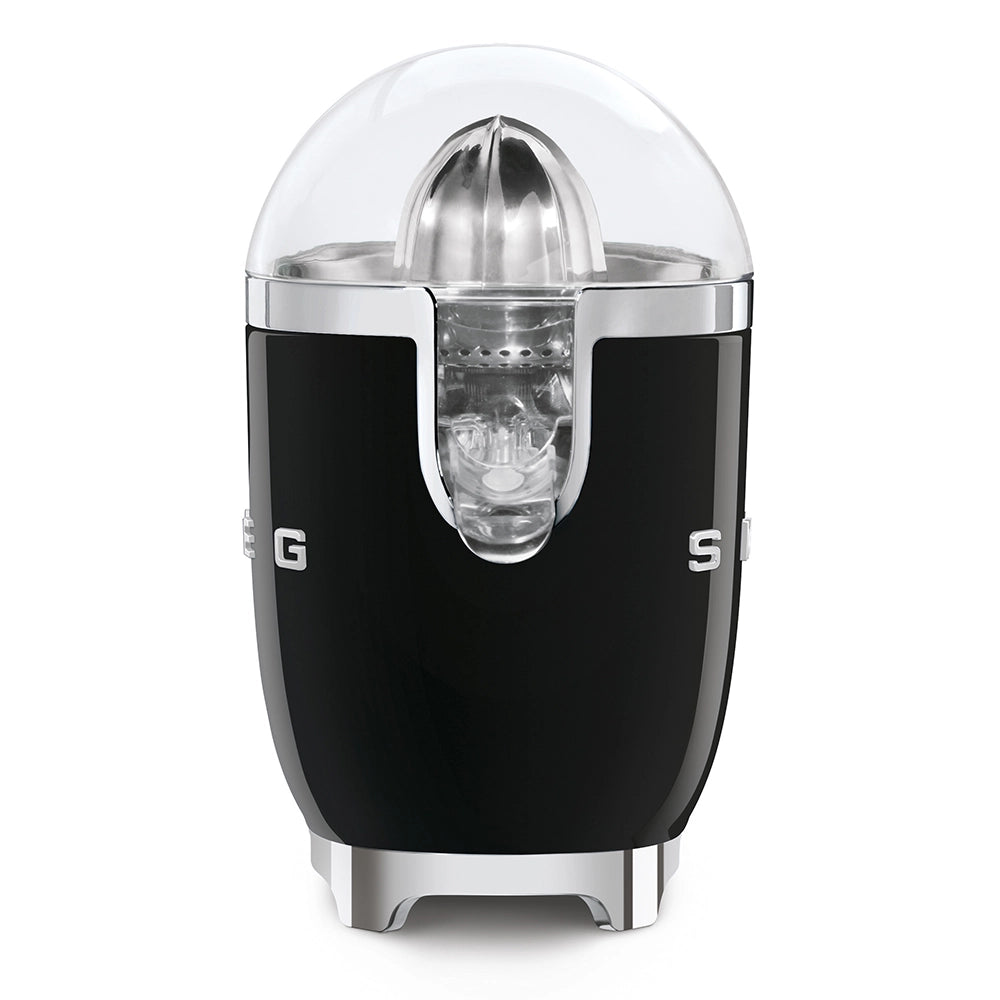 Smeg, spremiagrumi elettrico cjf11bleu, spremitura a pressione manuale, beccuccio antigoccia e cono universale, base antiscivolo, avvolgicavo integrato, 70w, nero
