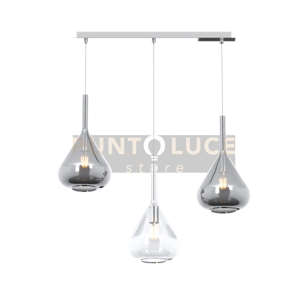 SOSPENSIONE CROMO 3 LUCI RETTANGOLARE VETRI TR + 2X FU 1177CR-S3 R-TF