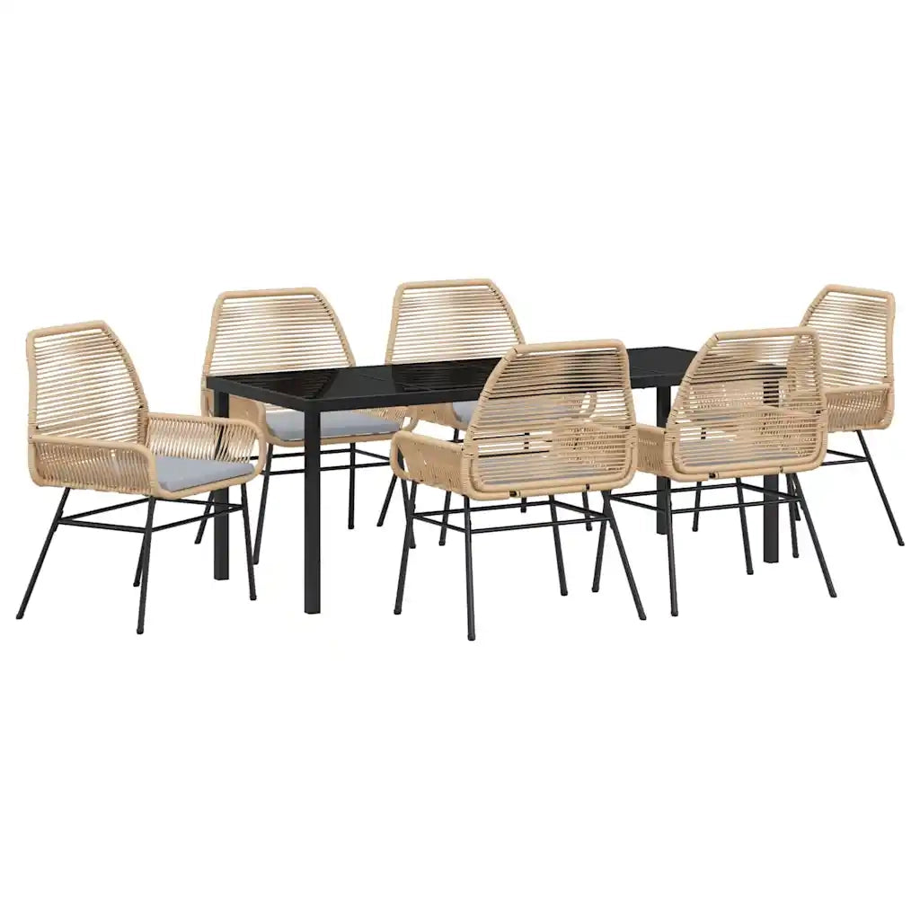Set da Pranzo per Giardino con cuscino 7 pcs Marrone polyrattan 3380881