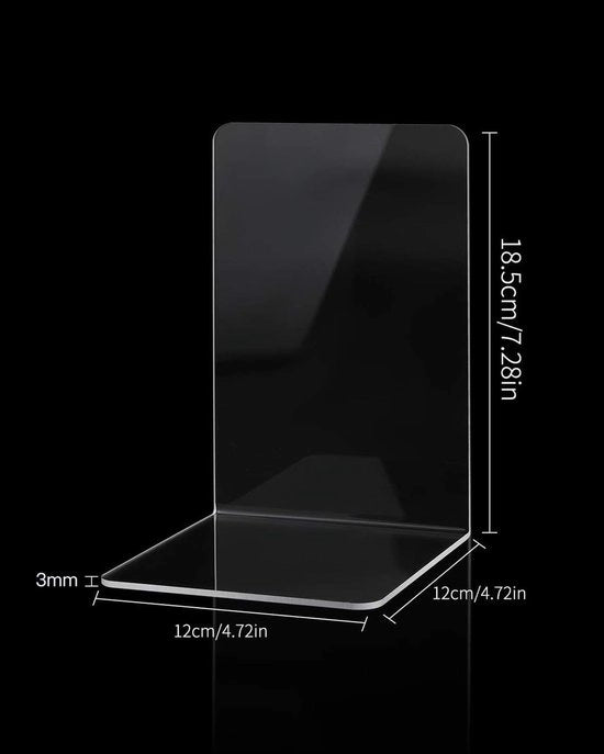Sostegni Libri in Acrilico - Translucidi - Robusti - Supporto Libri per Arredamento - 4 Pari/8 Pezzi - Dimensioni 18,5 x 12 x 12 cm