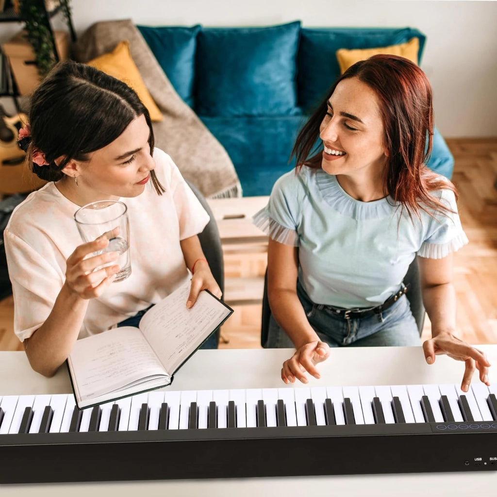 Pianoforte Digitale 88 Tasti Multifunzionale con Funzione Bluetooth e USB, Regolazione Dinamica, Tastiera Elettronica Semi-Pesato, Nero