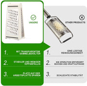 Raspa per Formaggio Professionale - Raspa Manuale Bifacciale - Acciaio Inossidabile - Contenitore Rimovibile - Raspa per Cucina con Contenitore di Raccoglitura