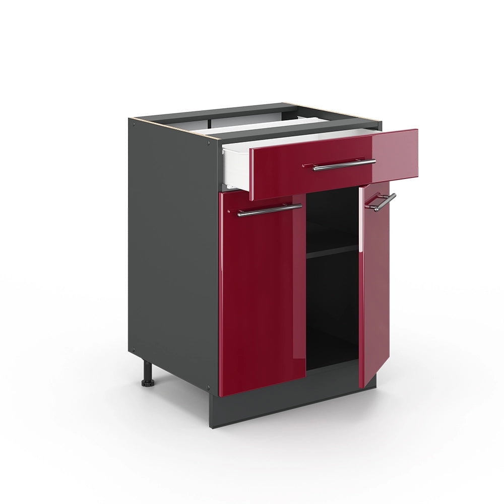 Mobiletto base per cucina Fame-Line Bordeaux lucido/Antracite 60 cm con cassetto, PL Antracite Vicco