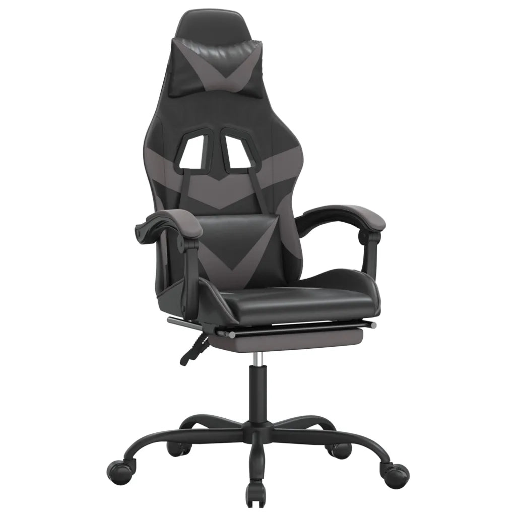 Sedia da Gaming | Sedia da e-sports Girevole Poggiapiedi Nero e Grigio Similpelle