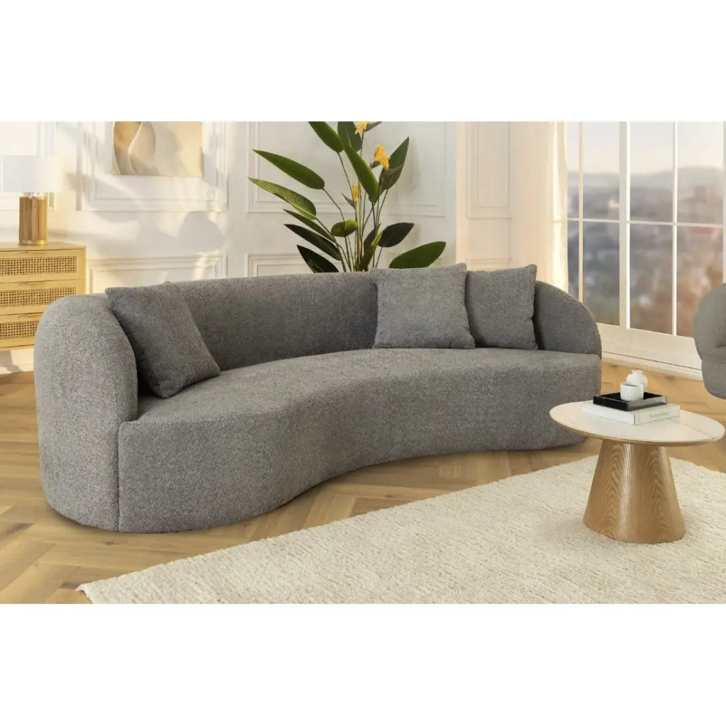 Divano destro SOREN grigio scuro – Divano di design in tessuto bouclé con forma arrotondata