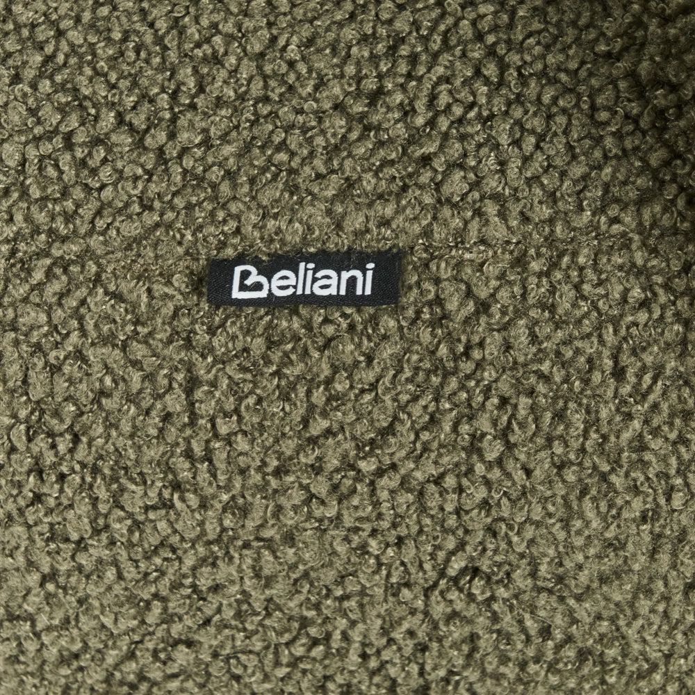 Poltrona verde e marrone scuro con rivestimento in bouclé design retrò gambe in legno per soggiorno