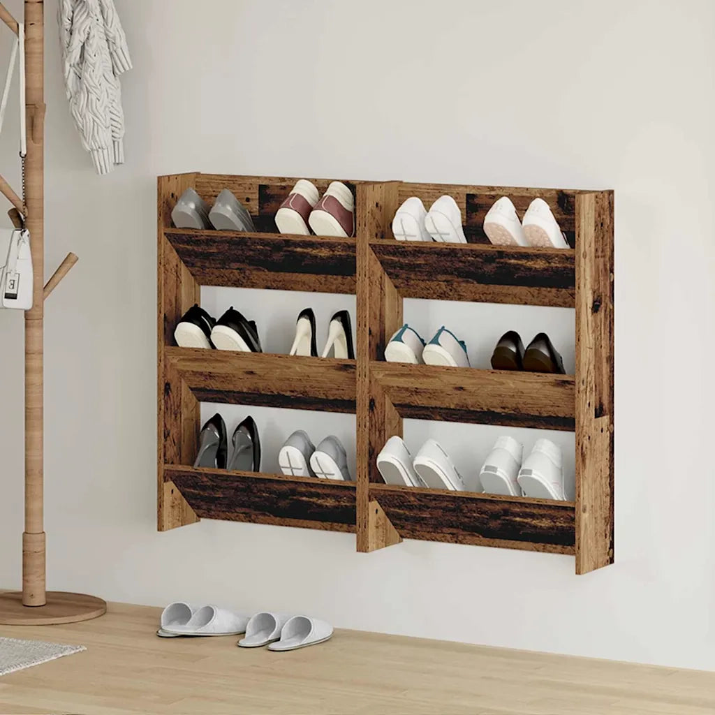 vidaXL Armadi per scarpe da muro 2 pcs Legno vecchio Legno multistrato