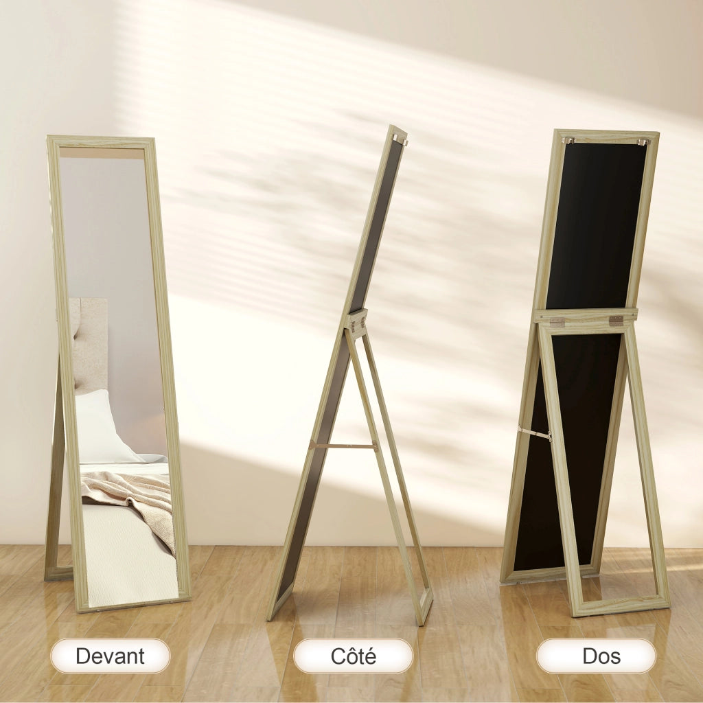 Specchio a Pieno Lunghezza con Supporto e Muro ¨C zephmum ¨C 37x37x154cm legno naturale