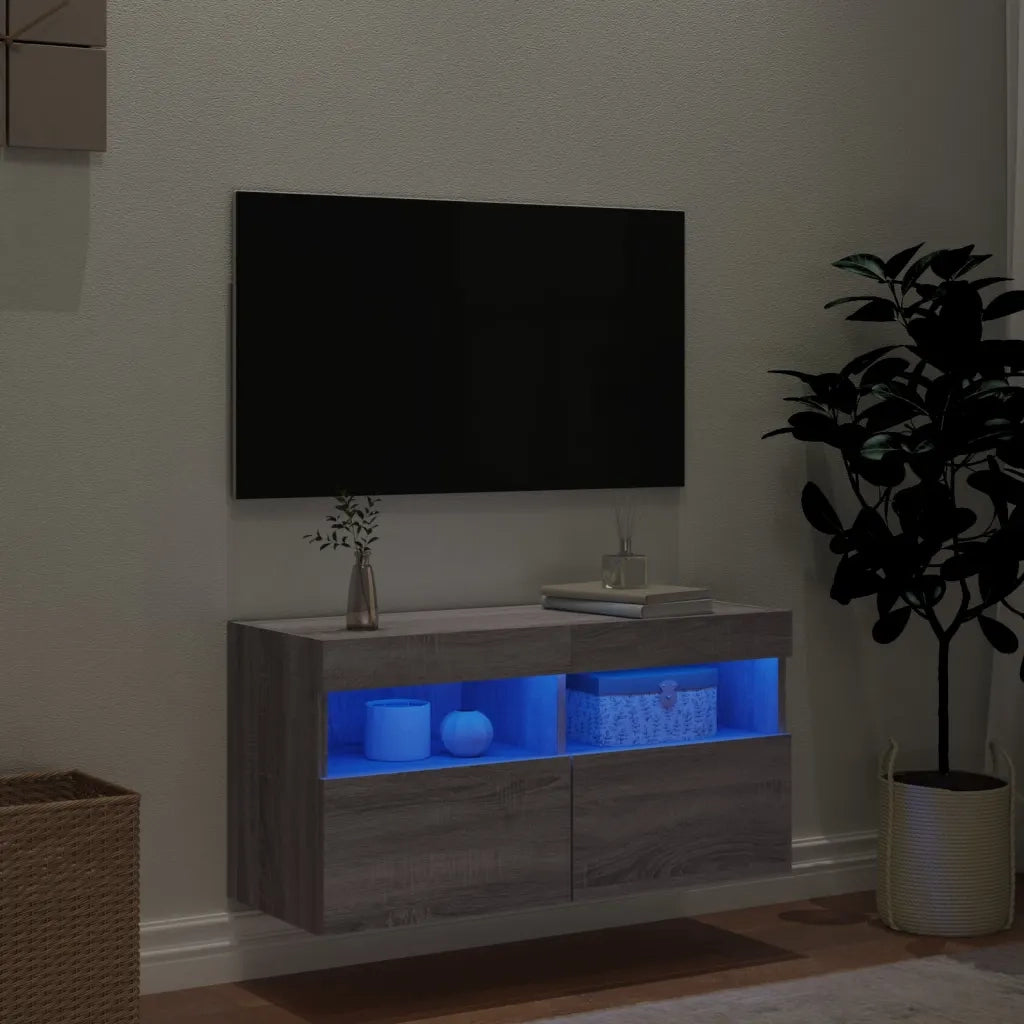 Mobile TV a Parete con Luci LED Grigio Sonoma 80x30x40 cm 837207