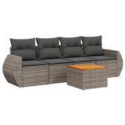 Set Divano da Giardino 5 pz | Set Salotto da Giardino con Cuscini Grigio in Polyrattan