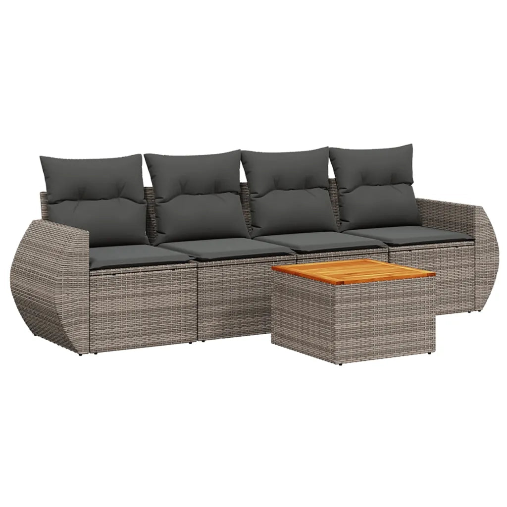 Set Divano da Giardino 5 pz | Set Salotto da Giardino con Cuscini Grigio in Polyrattan