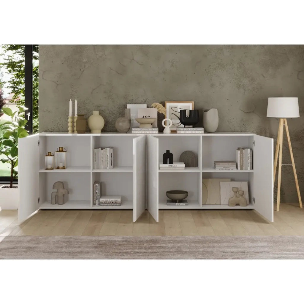 Buffet SCENA – 241×84×42 cm – 4 porte – Bianco laccato