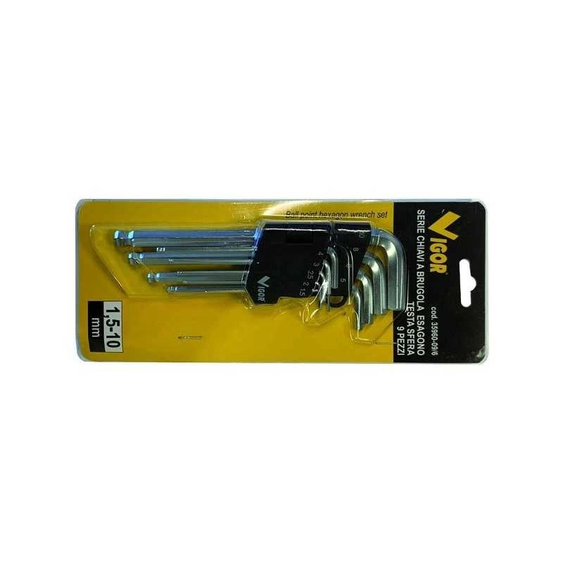 Serie Chiave a Brugola Vigor Hex T.Sfera 9Pz Supp 1,5-10 Mm