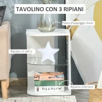 Comodino Moderno a 3 Livelli con Ripiano Regolabile, in Truciolato e Vetro Temperato, 40x40x56 cm, Bianco