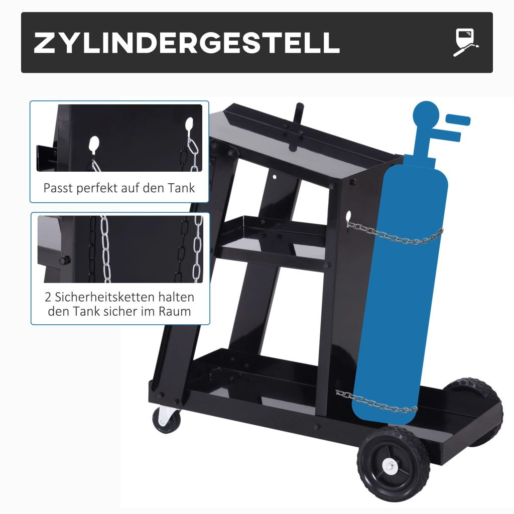 Carrello per saldatura con 3 ripiani e 4 ruote ¨C zephmum ¨C Nero, Acciaio, 71x39x70cm