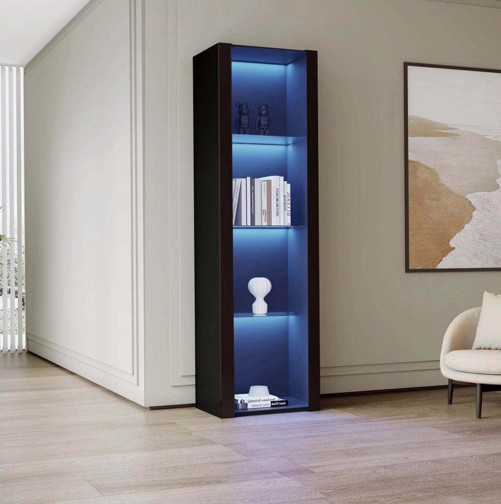 Vetrina nera lucida con LED e 3 ripiani in vetro