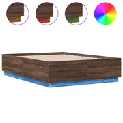 Letto matrimoniale | Letto per adulti | Giroletto Luci LED Rovere Marrone 135x190 cm Legno Multistrato