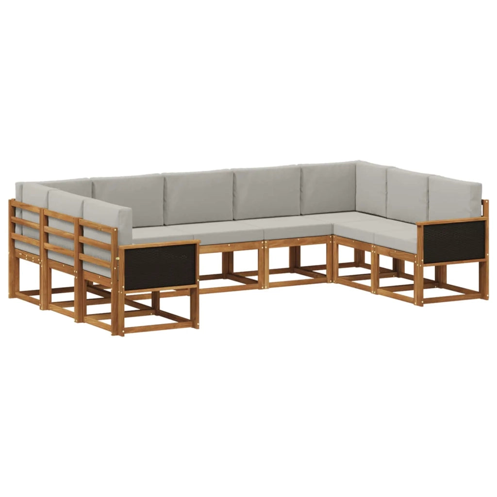 Set di divani da esterno 9 pz Naturale e Grigio Chiaro 3385522